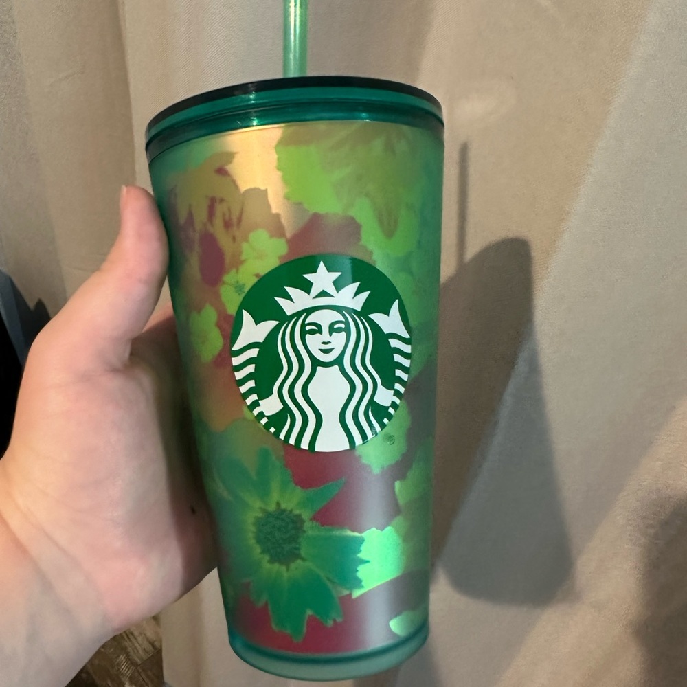 2022 green strawberry floral Starbucks tumbler